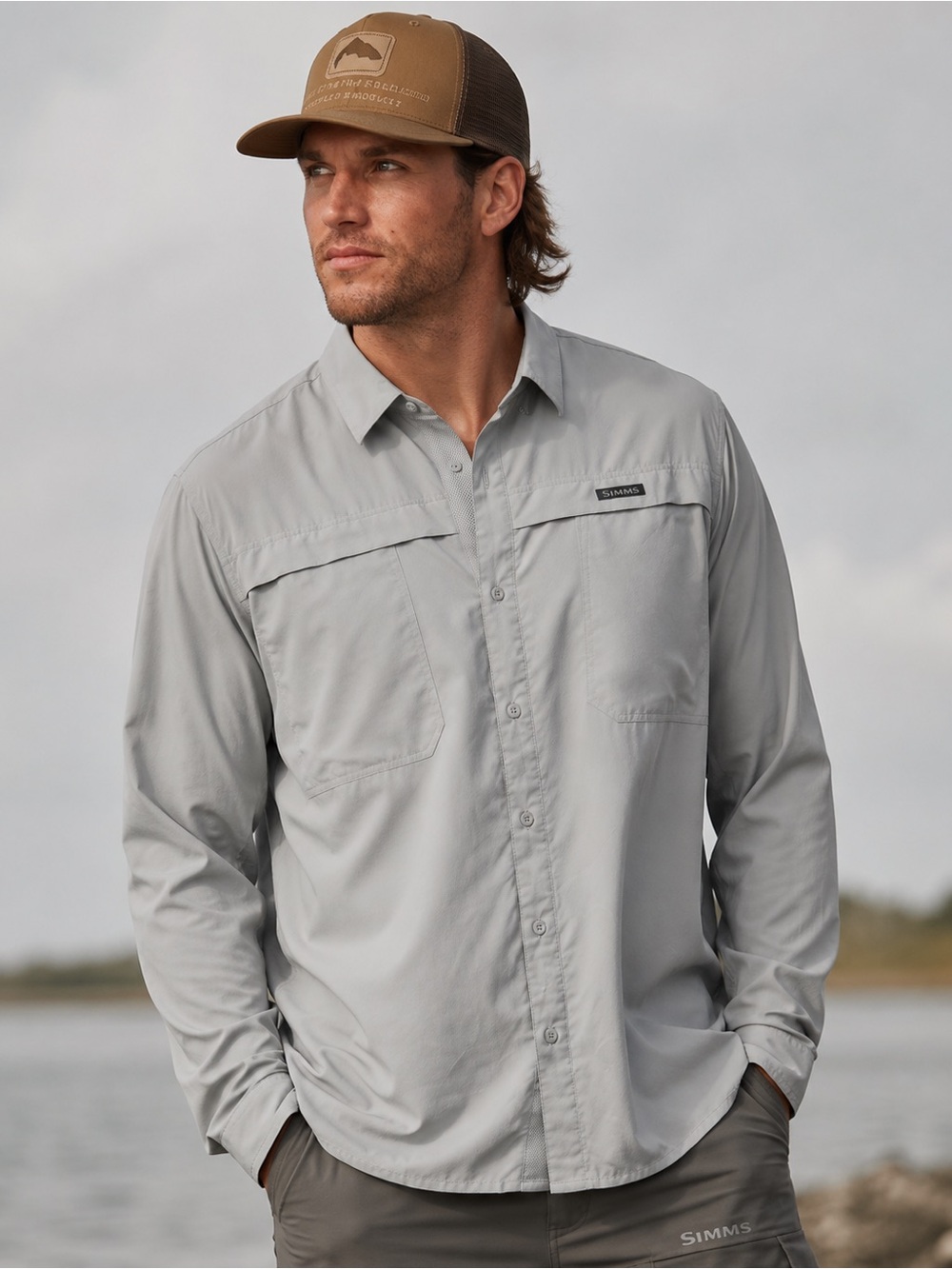Simms Guide Series nylon long sleeve vented fishing shirt size 2XL lightweight